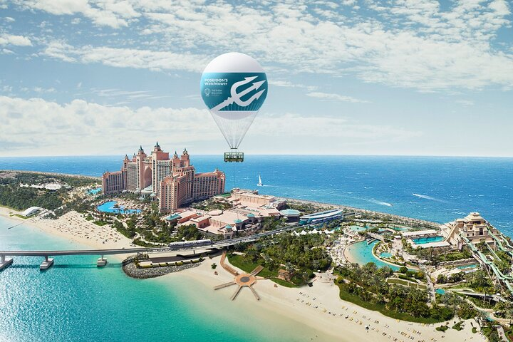 Experience breathtaking views from The Dubai Balloon soaring above Atlantis Aquaventure where stunning coastlines and iconic architecture create an unforgettable adventure in the sky.